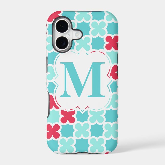 Designer Monogram Red & Blue Quatrefoil Pattern (Back)