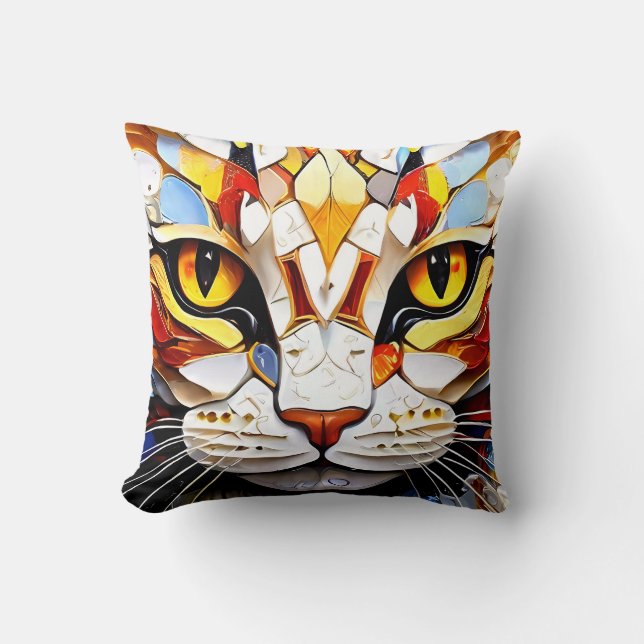 Designer Mosaic Cat Cushion throw pillows  (Front)