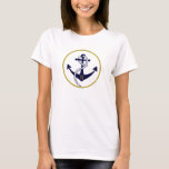 Designer Nautical Anchor Personalised Mens Womens T-Shirt<br><div class="desc">Cool modern chic personalised monogrammed initial nautical anchor navy blue white gold mens womens tees t-shirt hoodies jacket apparels. Nautical wedding groom's gift, bride's gift, sailor's gift, captain's gift, valentine's gift, birthday gift. Personalise it with recipient's initial/monogram or customise it further if you like to change the font, size, &...</div>