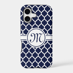 Designer Navy Monogrammed Moroccan Lattice Pattern