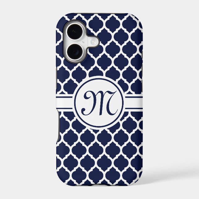 Designer Navy Monogrammed Moroccan Lattice Pattern (Back)