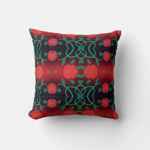 Designer Pillow With Bold Floral Print In Reds