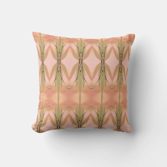 Designer Pillow With Coral Pinks And Green (Front)