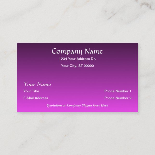 Designer Pink Purple Fade Business Cards (Front)