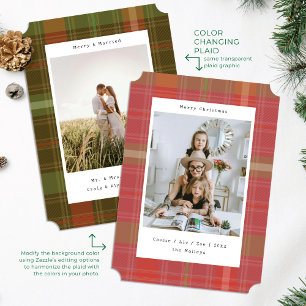 Designer Plaid Photo Colour Changing Christmas Car Holiday Card