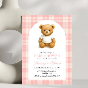 Designer Preppy Bear Plaid Baby Shower  Invitation