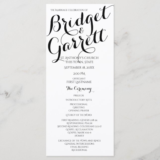 Designer Text Black and White Wedding Program Programme (Front)
