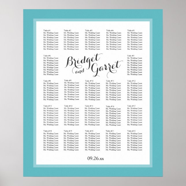 Designer Text Colour Select Wedding Seating Chart (Front)