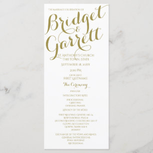 Designer Text Gold and White Wedding Program Programme