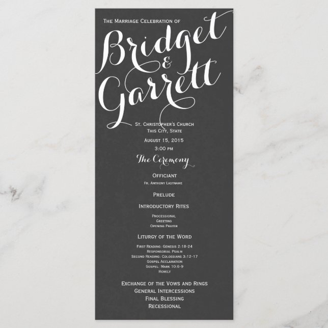 Designer Text Slate Grey Wedding Program Programme (Front)