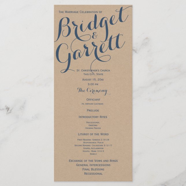 Designer Text Wedding Program Kraft Look Programme (Front)
