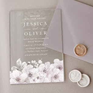Designer Vintage White Floral All Seasons Wedding Acrylic Invitations