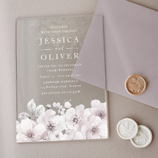 Designer Vintage White Floral All Seasons Wedding Acrylic Invitations