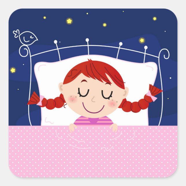 Designers edition with cute Sleeping girl Square Sticker (Front)