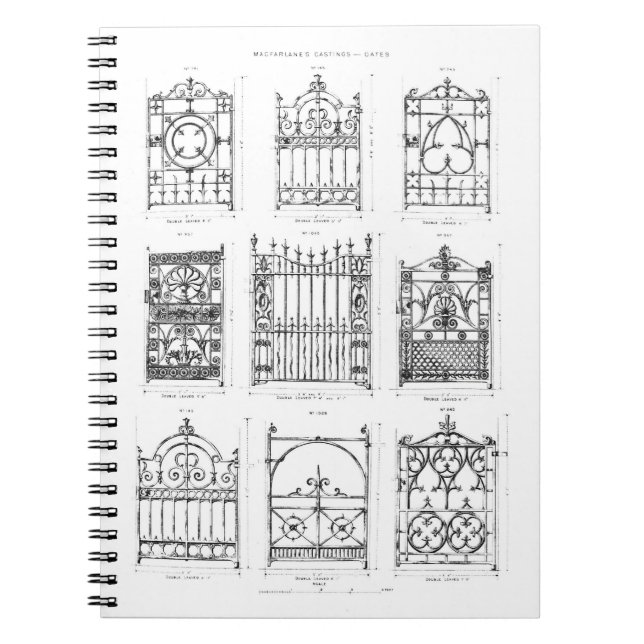 Designs for cast-iron gates, from 'Macfarlane's Ca Spiral Notebook (Front)
