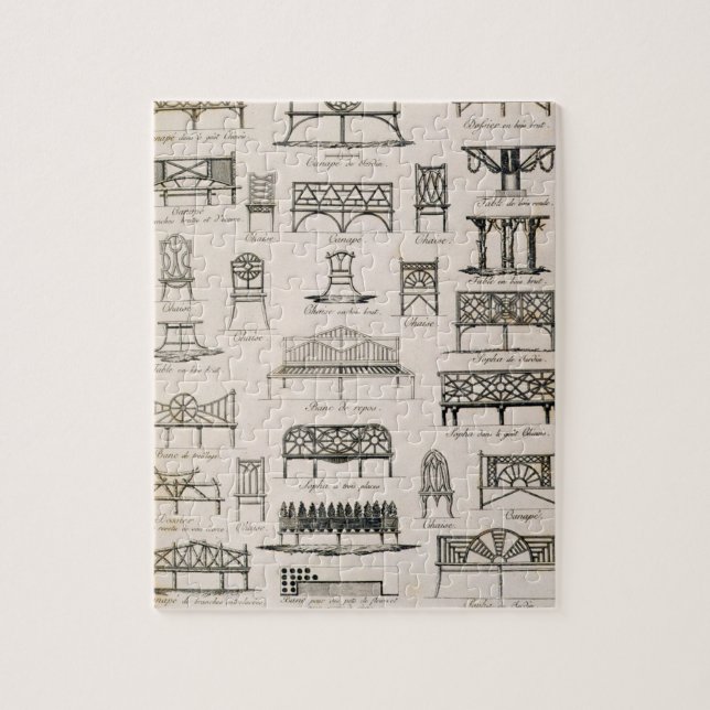 Designs for garden seats, from 'A Compendium of Dr Jigsaw Puzzle (Vertical)
