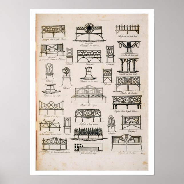 Designs for garden seats, from 'A Compendium of Dr Poster (Front)