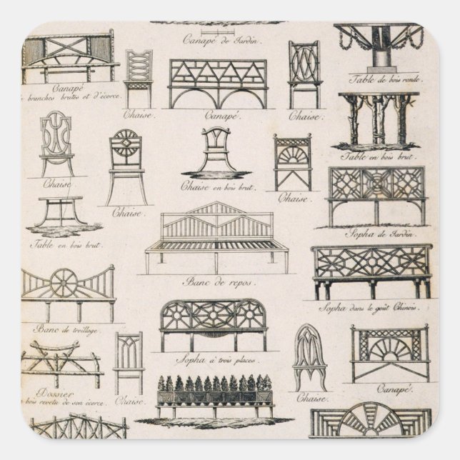 Designs for garden seats, from 'A Compendium of Dr Square Sticker (Front)
