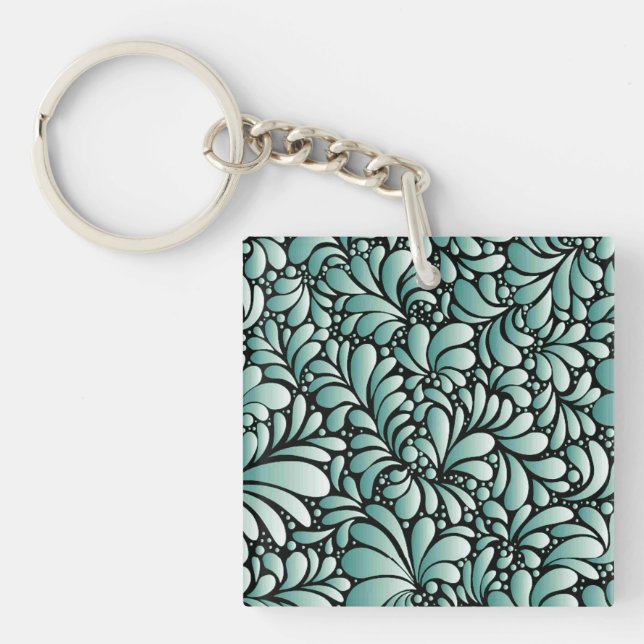 Desirable Fleur Pattern in Minty Green Key Ring (Front)
