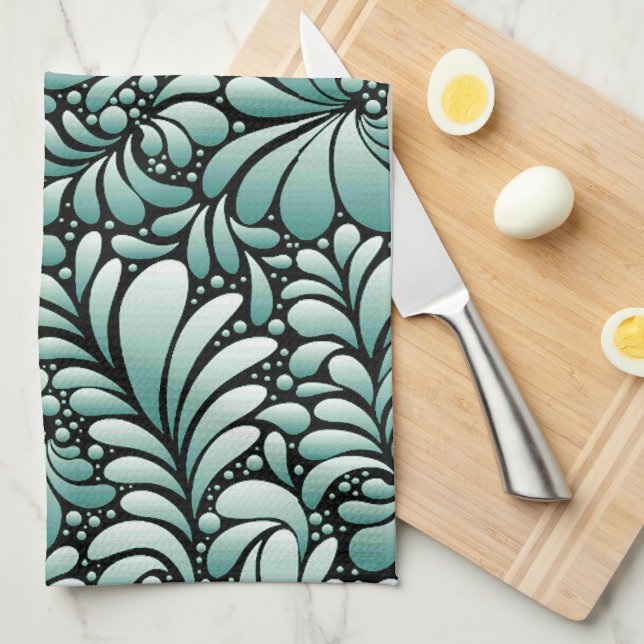 Desirable Fleur Pattern in Minty Green Tea Towel (Quarter Fold)