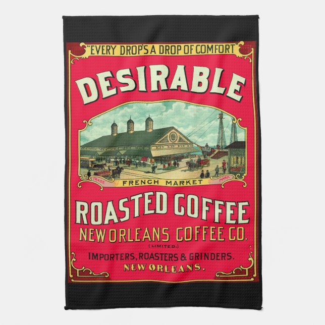 Desirable French Market Roasted Coffee Tea Towel (Vertical)