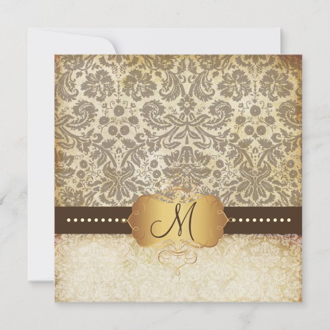 DESIREE DAMASK/VINTAGE LACE/brown Invitation (Front)
