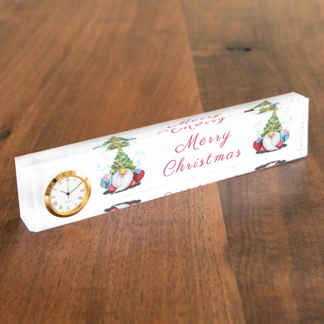 Desk Accessories Plate with Clock Christmas Gnome (Side)