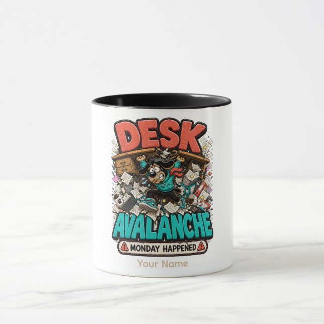 Desk Avalanche Personalised Funny Office T-Shirt Mug (Center)