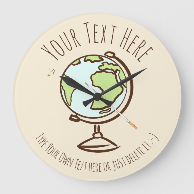 Desk Globe. Geography Teacher. Gift template. Large Clock (Front)