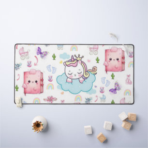Desk Mat Blue, Pink Unicorn Rainbow Cat 