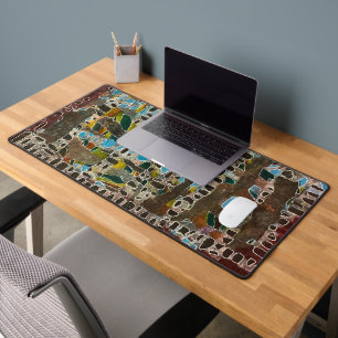 Desk Mat in browns greys blues & greens