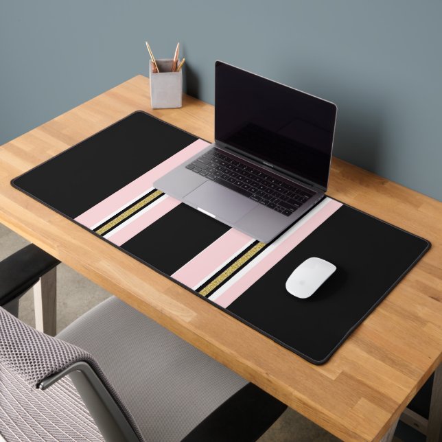 Desk Mat Pink & White Gold Black Stripe (Office 2)