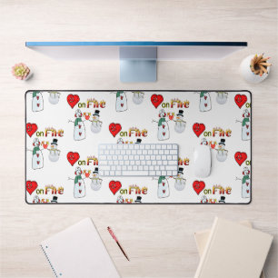 Desk Mat Snowman Heart on Fire