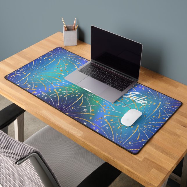 Desk Mat with Faux Gold & Silver Fireworks (Office 2)