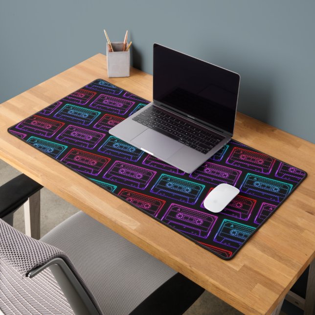 Desk Mat With Neon Multicolor Cassette Pattern (Office 2)