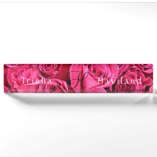 Desk Name Plate  HAMbyWG - Pink Roses (Front)