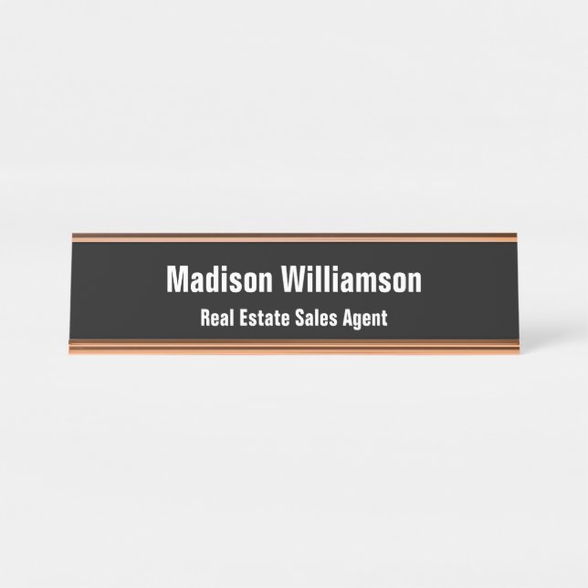 Desk Name Plate in Modern, Classy Black and Gold  (Front)