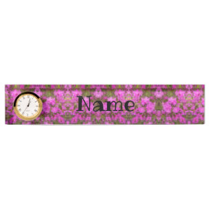 Desk Name Plate w/ Clock Opt-Purple Rhododendron