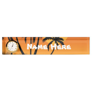 Desk Name Plate with clock