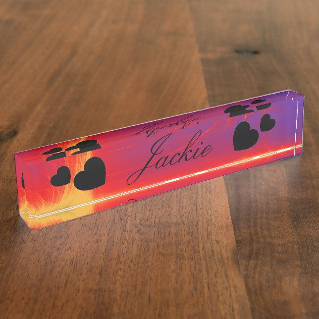 Desk Nameplate - HAMbyWhiteGlove - Firey Hearts (Side)