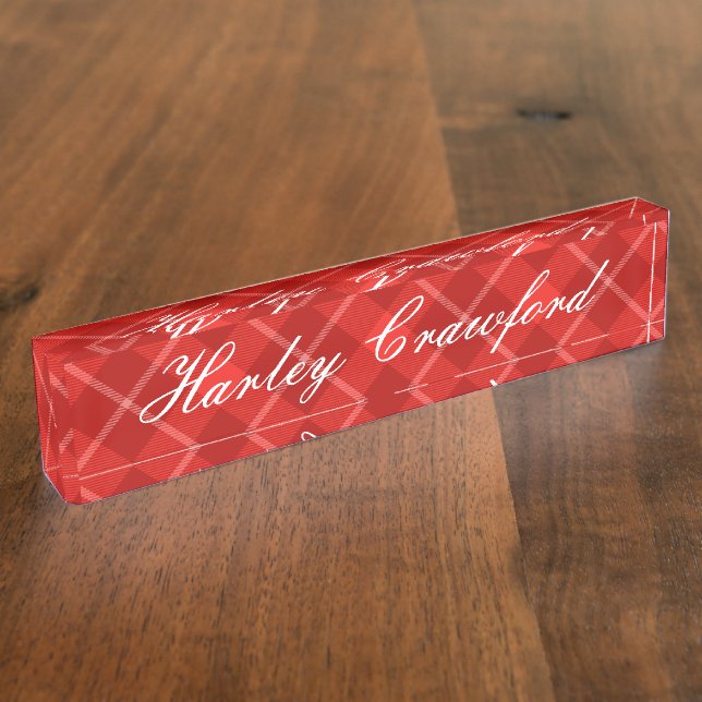 Desk Nameplate - HAMbyWhiteGlove - Red Plaid (Side)
