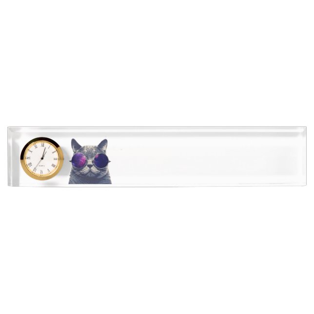 Desk Nameplate with Clock (Front)