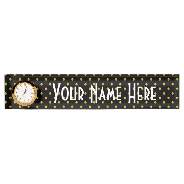Desk Nameplate with Clock/Black with Gold Dots (Front)