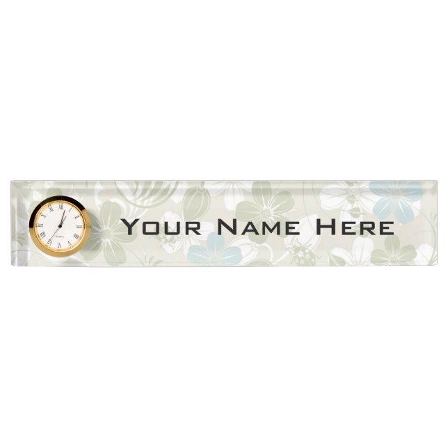 Desk Nameplate with Clock/Floral (Front)