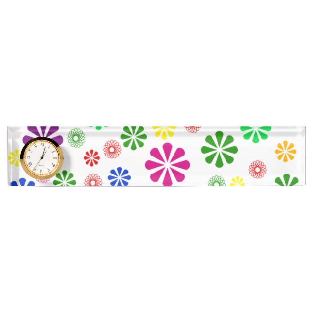 Desk Nameplate with Clock/Floral Daisies (Front)