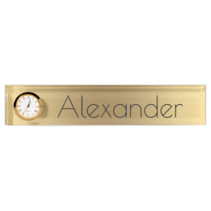Desk Nameplate with Clock/Gold