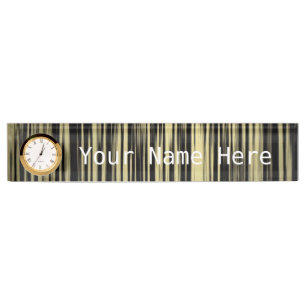 Desk Nameplate with Clock/Gold and Black Stripes