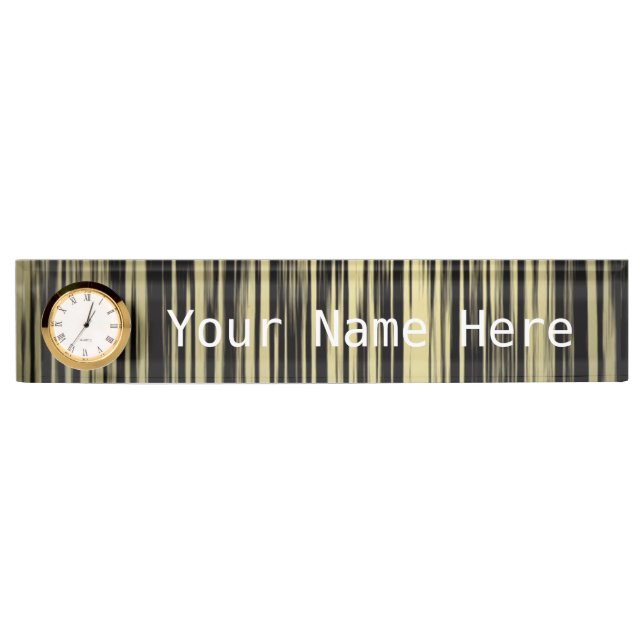 Desk Nameplate with Clock/Gold and Black Stripes (Front)