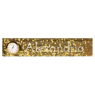 Desk Nameplate with Clock/Gold Glitter