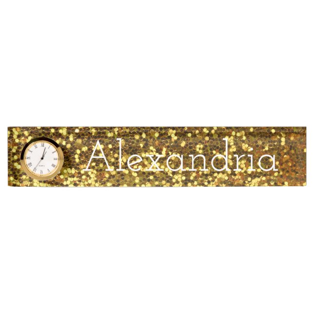 Desk Nameplate with Clock/Gold Glitter (Front)